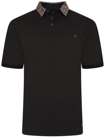 Kam Jeans 5485 Jersey Polo with Floral Collar Black - Polokošele - Polokošele 2XL-8XL