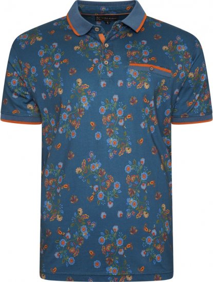 Kam Jeans 5494 Digital Floral Print Polo Blue - Polokošele - Polokošele 2XL-8XL