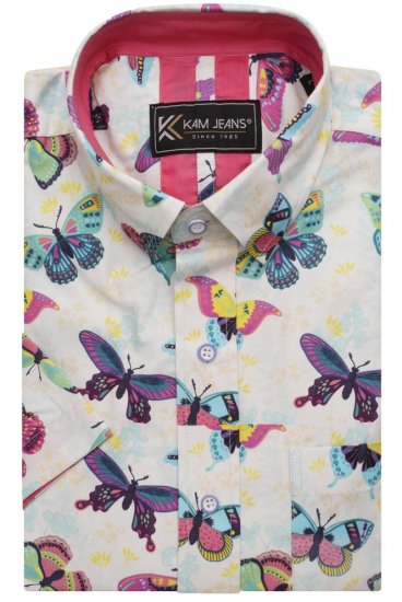 Kam Jeans 6044 Butterfly Digital Short Sleeve Print Shirt Multi-Colored - Košele - Košele 2XL-10XL