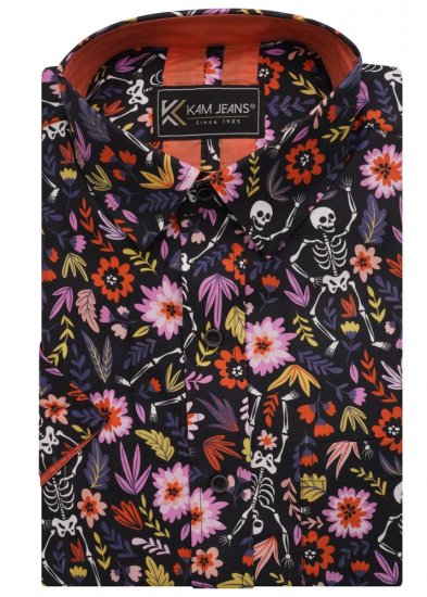 Kam Jeans 6041 Skeleton Digital Print Shirt Navy - Košele - Košele 2XL-10XL