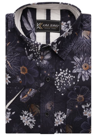 Kam Jeans 6045 Dragonfly Digital Print Short Sleeve Shirt Navy - Košele - Košele 2XL-10XL