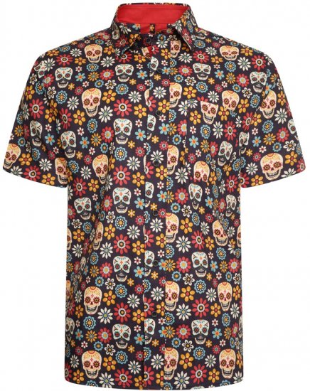 Kam Jeans 6040 Floral Skull Print Shirt Black - Košele - Košele 2XL-10XL