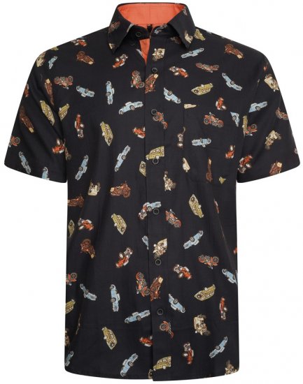 Kam Jeans 6046 Vintage Car Digital Print Shirt Black - Košele - Košele 2XL-10XL