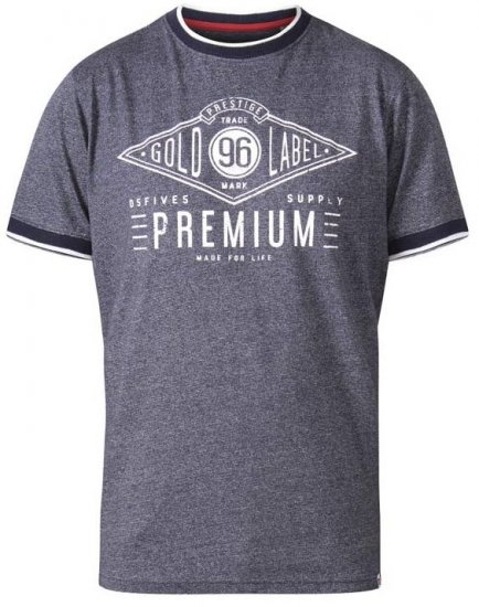 D555 Alister Premium Chest Printed Ringer T-Shirt Navy - Tričká - Nadrozmerné tričká - 2XL-14XL