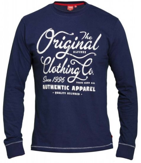 D555 Austin Long Sleeve T-shirt Navy - Tričká - Nadrozmerné tričká - 2XL-14XL