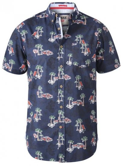 D555 Avenger Classic Car And Palm Tree Short Sleeve Shirt Navy - Košele - Košele 2XL-10XL