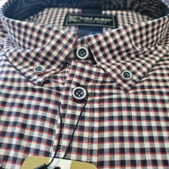 Kam Jeans 6302 Casual Gingham Check Shirt Navy - Košele - Košele 2XL-10XL