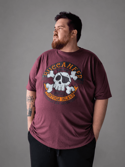 Kam Jeans 5753 Buccaneer Print T-Shirt BURGUNDY MARL - Tričká - Nadrozmerné tričká - 2XL-14XL
