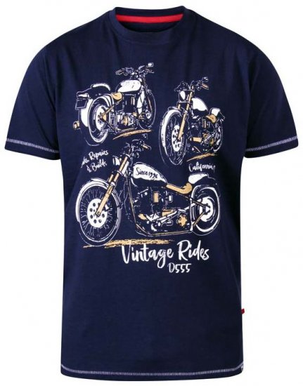 D555 Ellis Motorbike Trio Crew Neck T-Shirt Navy - Tričká - Nadrozmerné tričká - 2XL-14XL