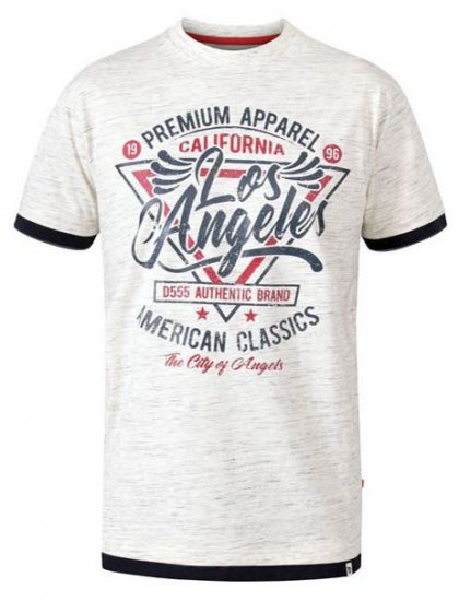 D555 Ellwood Los Angeles Crew Neck Printed T-Shirt Off White Reno - Tričká - Nadrozmerné tričká - 2XL-14XL