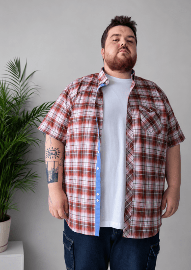 Kam Jeans 6368 Checked Short Sleeve Shirt Red - Košele - Košele 2XL-10XL