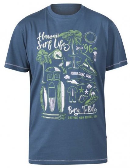 D555 Fernsby Hawaii Surf Crew Neck T-Shirt Teal - Tričká - Nadrozmerné tričká - 2XL-14XL