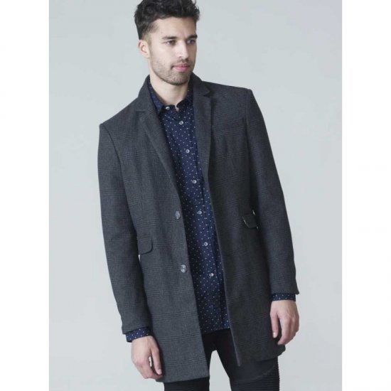 D555 Terry Checked Overcoat Charcoal - Bundy - Bundy Nadmerné Veľkosti 2XL-8XL