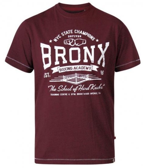 D555 Huddlestone Bronx Boxing Crew Neck Printed T-Shirt Red - Tričká - Nadrozmerné tričká - 2XL-14XL