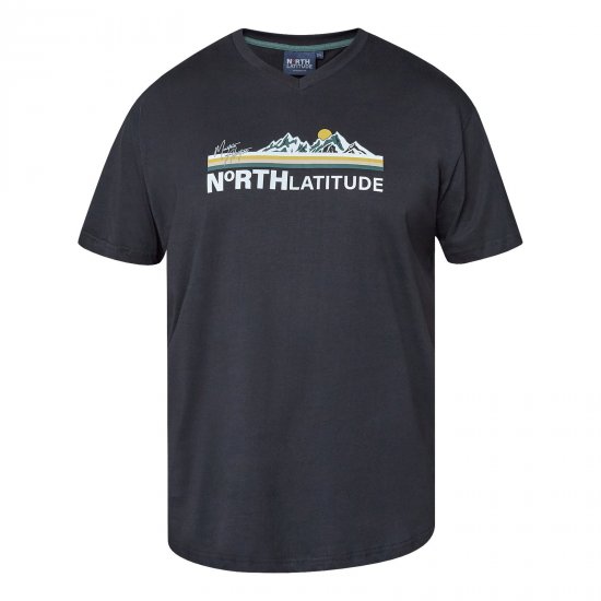 North Latitude Mountain T-Shirt V-Neck Čierna - Tričká - Nadrozmerné tričká - 2XL-14XL