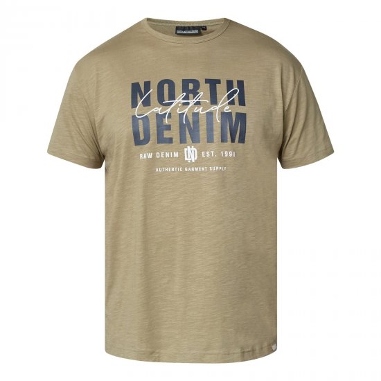 North Latitude T-Shirt Slub With Print Hnedá/béžová - Tričká - Nadrozmerné tričká - 2XL-14XL