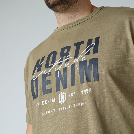 North Latitude T-Shirt Slub With Print Hnedá/béžová - Tričká - Nadrozmerné tričká - 2XL-14XL