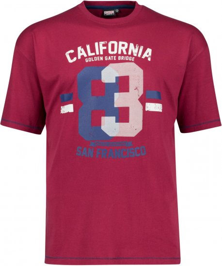Adamo Golden Gate Comfort Fit Printed T-shirt Burgundy - Tričká - Nadrozmerné tričká - 2XL-14XL
