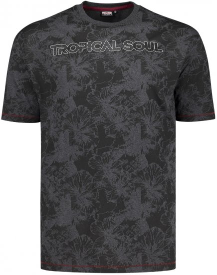 Adamo Tropical Regular Fit Printed T-shirt Charcoal - Tričká - Nadrozmerné tričká - 2XL-14XL