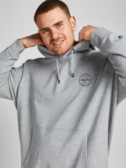 Jack & Jones JJESHARK SWEAT Hoodie Light Grey - Mikiny & mikiny bez kapucne - Mikiny & Mikiny s Kapucňou 2XL-12XL