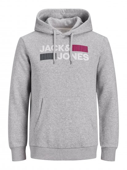 Jack & Jones CORP LOGO Hoodie Light Gray - Mikiny & mikiny bez kapucne - Mikiny & Mikiny s Kapucňou 2XL-12XL