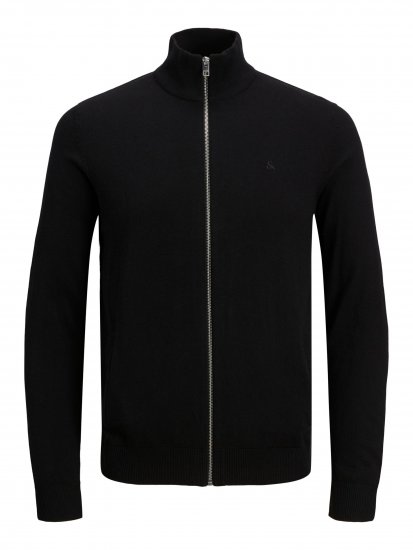 Jack & Jones JJEMIL Knit Turtle Zip Cardigan Black - Mikiny & mikiny bez kapucne - Mikiny & Mikiny s Kapucňou 2XL-12XL