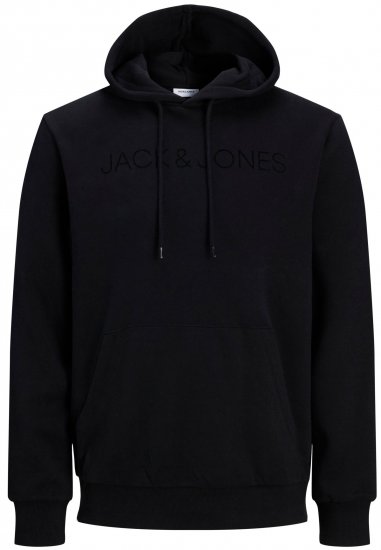Jack & Jones JJHUGO FLOCK Hoodie Black - Mikiny & mikiny bez kapucne - Mikiny & Mikiny s Kapucňou 2XL-12XL