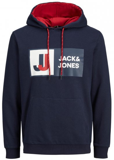 Jack & Jones JCOLOGAN Hoodie Navy - Mikiny & mikiny bez kapucne - Mikiny & Mikiny s Kapucňou 2XL-12XL