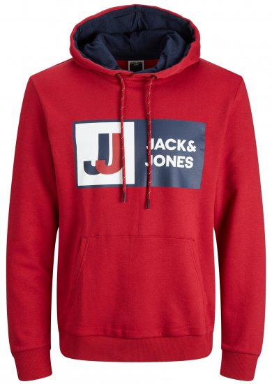 Jack & Jones JCOLOGAN Hoodie Red - Mikiny & mikiny bez kapucne - Mikiny & Mikiny s Kapucňou 2XL-12XL