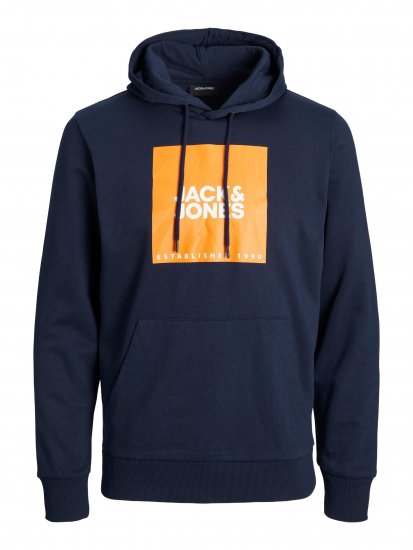 Jack & Jones JJLOCK SWEAT HOOD Navy/Orange - Mikiny & mikiny bez kapucne - Mikiny & Mikiny s Kapucňou 2XL-12XL