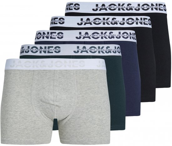 Jack & Jones JACDALLAS LOGO TRUNKS 5 PACK Light Grey Melange - Spodná bielizeň - Spodné Prádlo 2XL-8XL