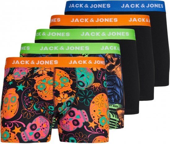 Jack & Jones JACPOP SKULLS TRUNKS 5 PACK Black - Spodná bielizeň - Spodné Prádlo 2XL-8XL