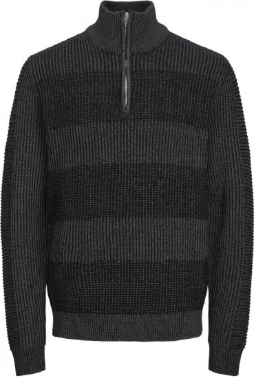 Jack & Jones HUGO Knitted Sweater with Half Zipper Black - Mikiny & mikiny bez kapucne - Mikiny & Mikiny s Kapucňou 2XL-12XL