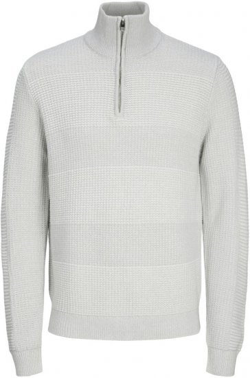 Jack & Jones HUGO Knitted Sweater with Half Zipper Cool Gray - Mikiny & mikiny bez kapucne - Mikiny & Mikiny s Kapucňou 2XL-12XL