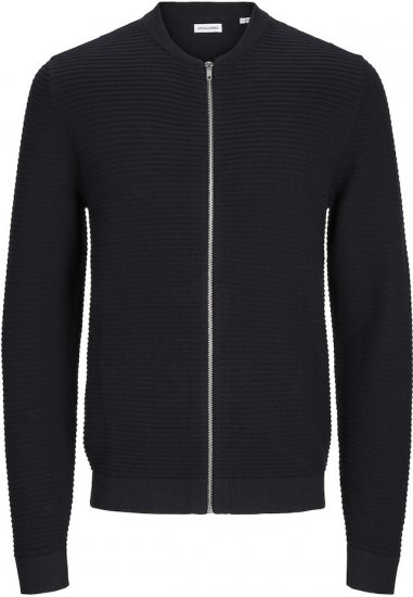 Jack & Jones OTTO Knitted Sweater with Zipper Black - Mikiny & mikiny bez kapucne - Mikiny & Mikiny s Kapucňou 2XL-12XL