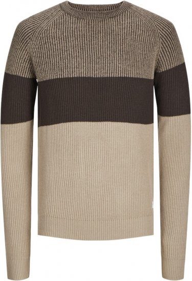 Jack & Jones PANNEL Knitted Sweater Brown - Mikiny & mikiny bez kapucne - Mikiny & Mikiny s Kapucňou 2XL-12XL