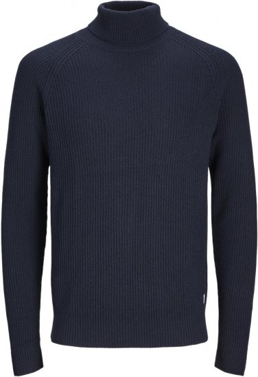 Jack & Jones PANNEL Turtleneck Knitted Sweater Navy Blazer - Mikiny & mikiny bez kapucne - Mikiny & Mikiny s Kapucňou 2XL-12XL