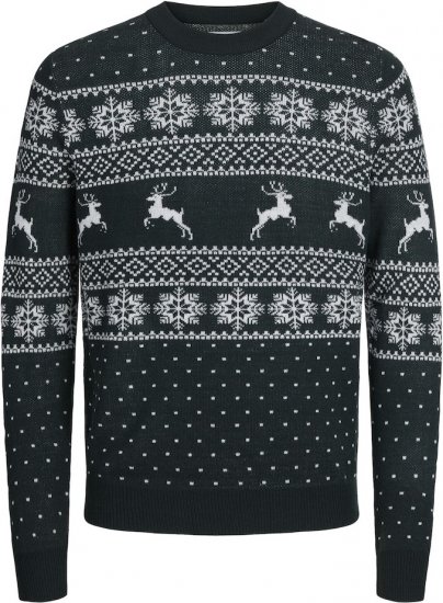 Jack & Jones GABRIEL XMAS Knitted Sweater Green - Mikiny & mikiny bez kapucne - Mikiny & Mikiny s Kapucňou 2XL-12XL