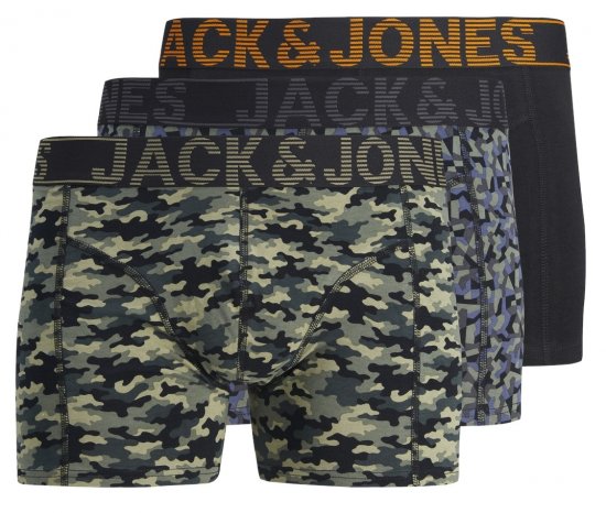 Jack & Jones JACDANNY Trunks 3-Pack Camo/Black - Spodná bielizeň - Spodné Prádlo 2XL-8XL