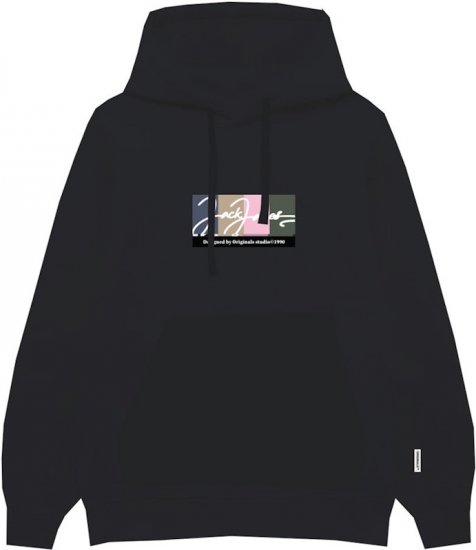 Jack & Jones PORTLAND Hoodie Black - Mikiny & mikiny bez kapucne - Mikiny & Mikiny s Kapucňou 2XL-12XL