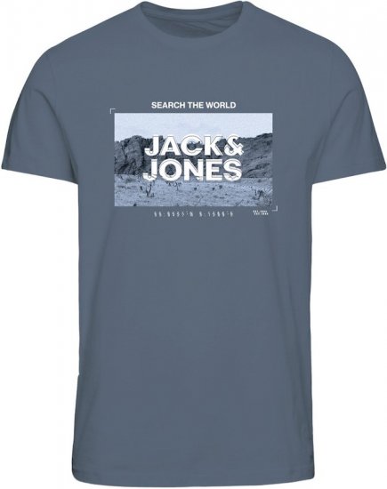 Jack & Jones RAY Photo T-Shirt Flint Stone Blue - Tričká - Nadrozmerné tričká - 2XL-14XL