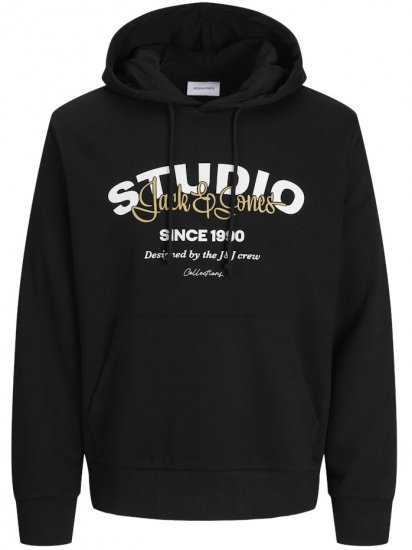 Jack & Jones Yuki Hood Sweatshirt Black - Mikiny & mikiny bez kapucne - Mikiny & Mikiny s Kapucňou 2XL-12XL