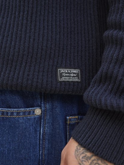 Jack & Jones Pannel Roll Neck Knit Pullover Sky Captain - Mikiny & mikiny bez kapucne - Mikiny & Mikiny s Kapucňou 2XL-12XL