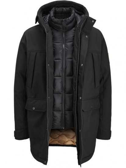 Jack & Jones Finn Softshell Parka Black - Bundy - Bundy Nadmerné Veľkosti 2XL-8XL