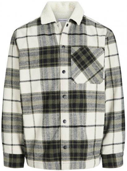 Jack & Jones Zac Teddy Long Sleeve Overshirt Jacket Dusty Olive - Bundy - Bundy Nadmerné Veľkosti 2XL-8XL