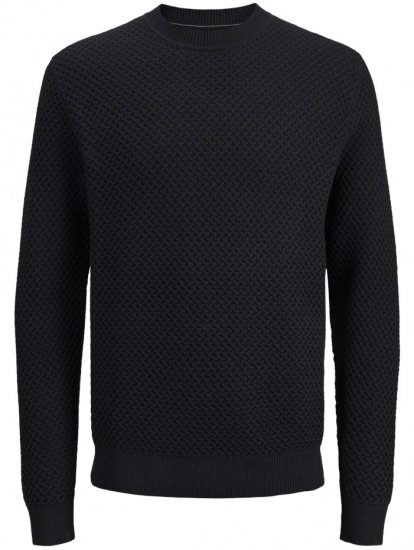 Jack & Jones Barkley Crew Neck Knitted Sweater Black - Mikiny & mikiny bez kapucne - Mikiny & Mikiny s Kapucňou 2XL-12XL