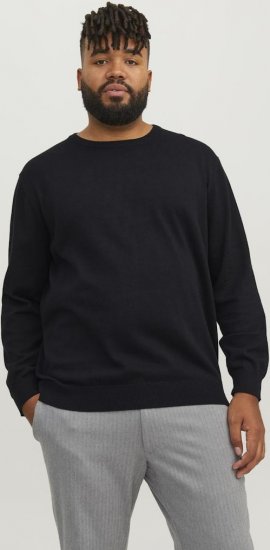 Jack & Jones BASIC Knitted Sweater Black - Mikiny & mikiny bez kapucne - Mikiny & Mikiny s Kapucňou 2XL-12XL