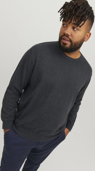 Jack & Jones BASIC Knitted Sweater Dark Grey Melange - Mikiny & mikiny bez kapucne - Mikiny & Mikiny s Kapucňou 2XL-12XL