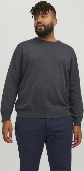 Jack & Jones BASIC Knitted Sweater Dark Grey Melange - Mikiny & mikiny bez kapucne - Mikiny & Mikiny s Kapucňou 2XL-12XL