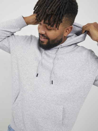 Jack & Jones BRADLEY Hoodie Light Grey Melange - Mikiny & mikiny bez kapucne - Mikiny & Mikiny s Kapucňou 2XL-12XL